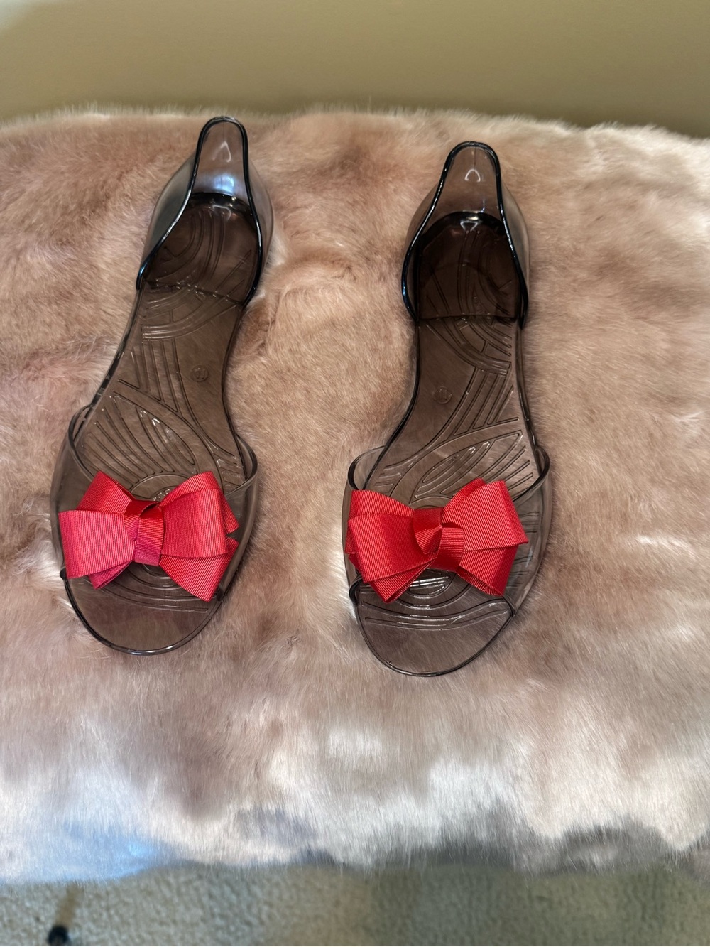 Clear Jelly Bow Flat Sandals in Red - Women